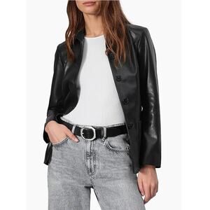 Rag & Bone Drew Faux Leather Black Blazer Size 10 NWT Slim Fit Front Pockets